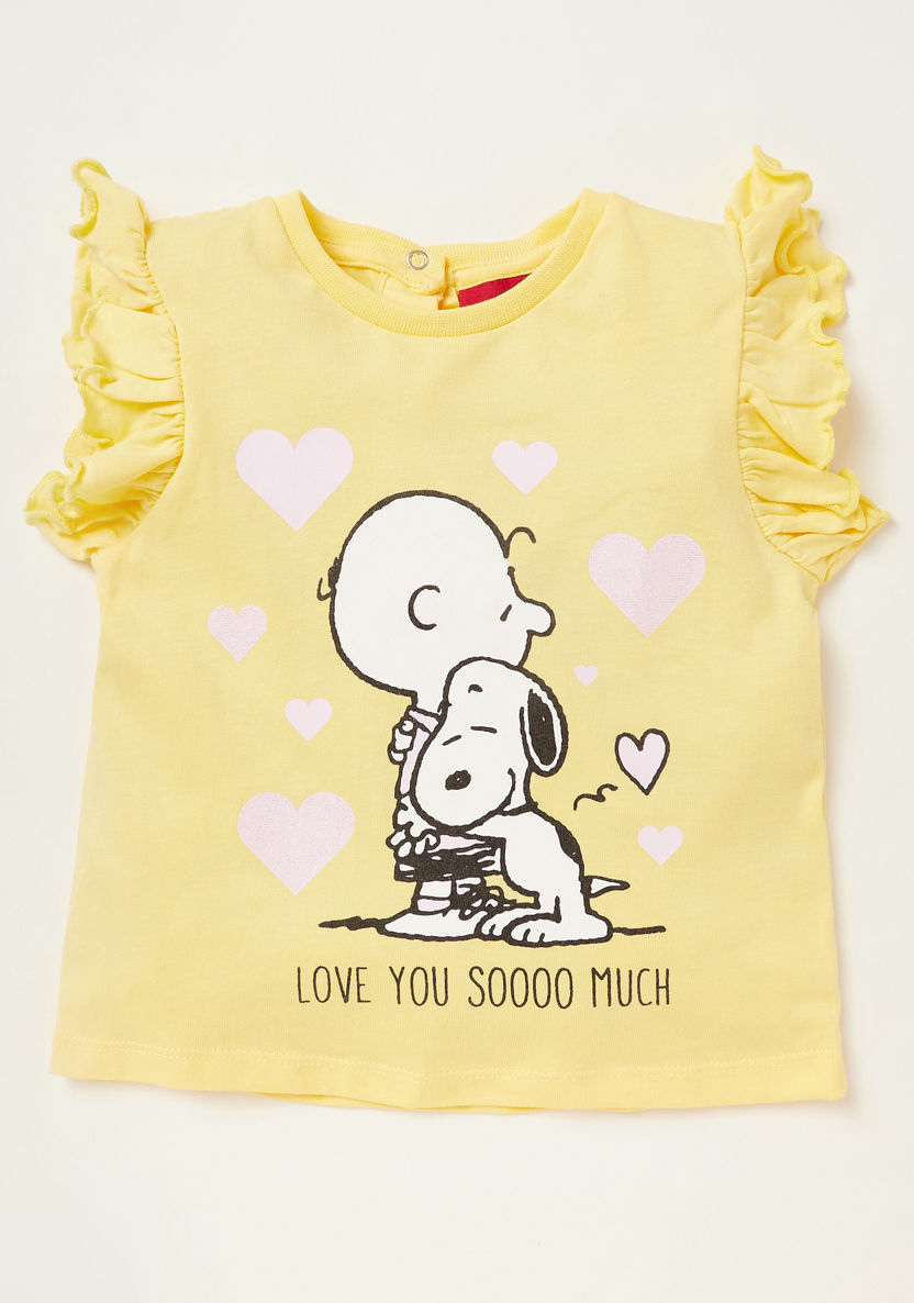 Peanuts Graphic Print T-shirt with All-Over Print Shorts Set-Clothes Sets-image-1