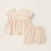 Striped Short Sleeves Top with Button Detail Shorts Set-Clothes Sets-thumbnail-0