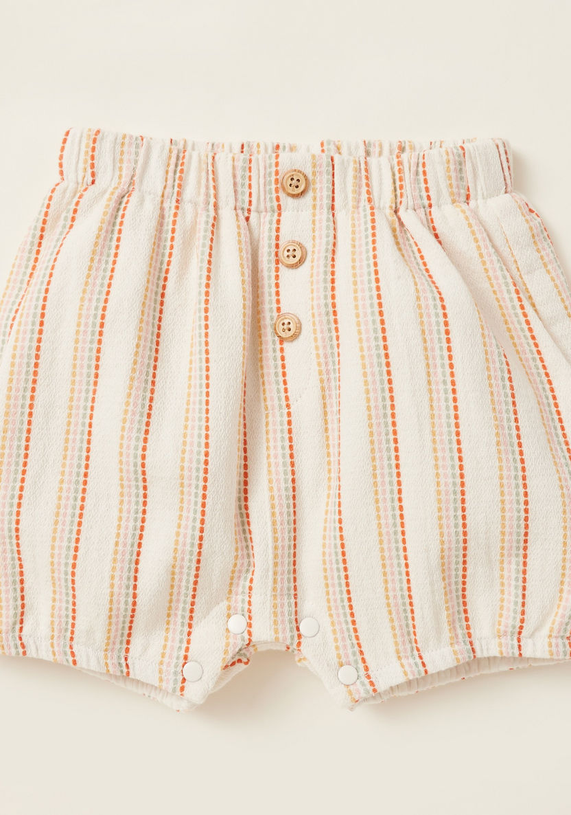 Striped Short Sleeves Top with Button Detail Shorts Set-Clothes Sets-image-2
