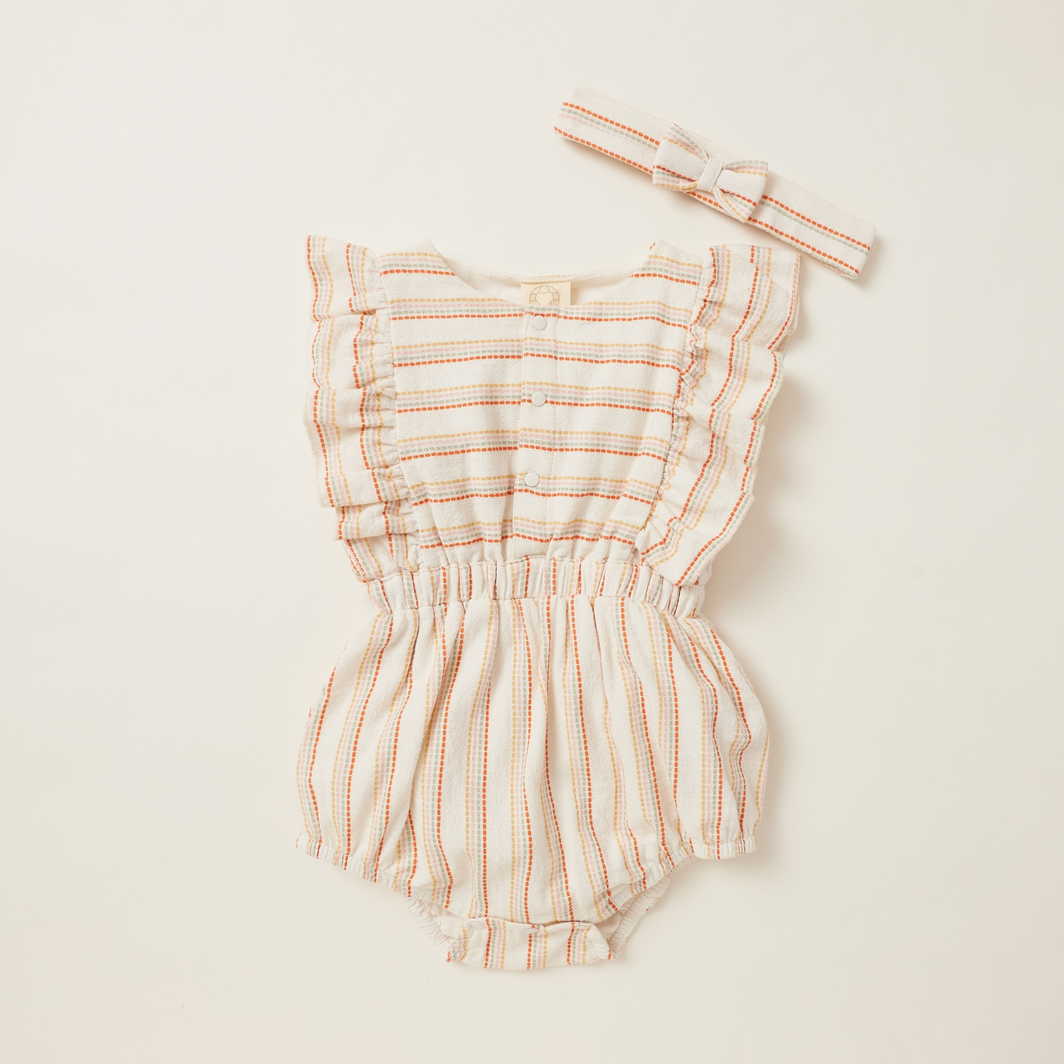 Striped Sleeveless Romper with Bow Detail Headband-baby-girls-clothing-rompers-image-1