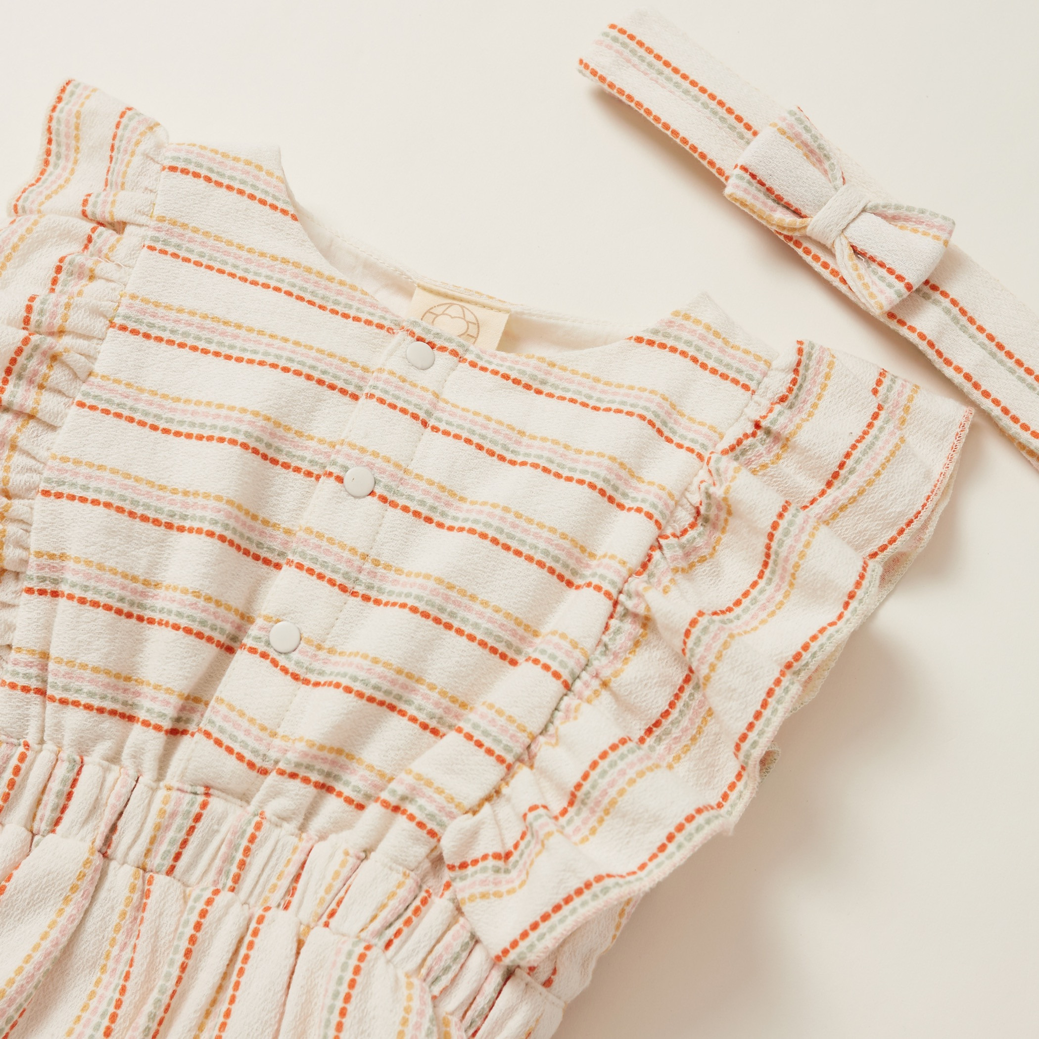 Striped Sleeveless Romper with Bow Detail Headband-baby-girls-clothing-rompers-image-4