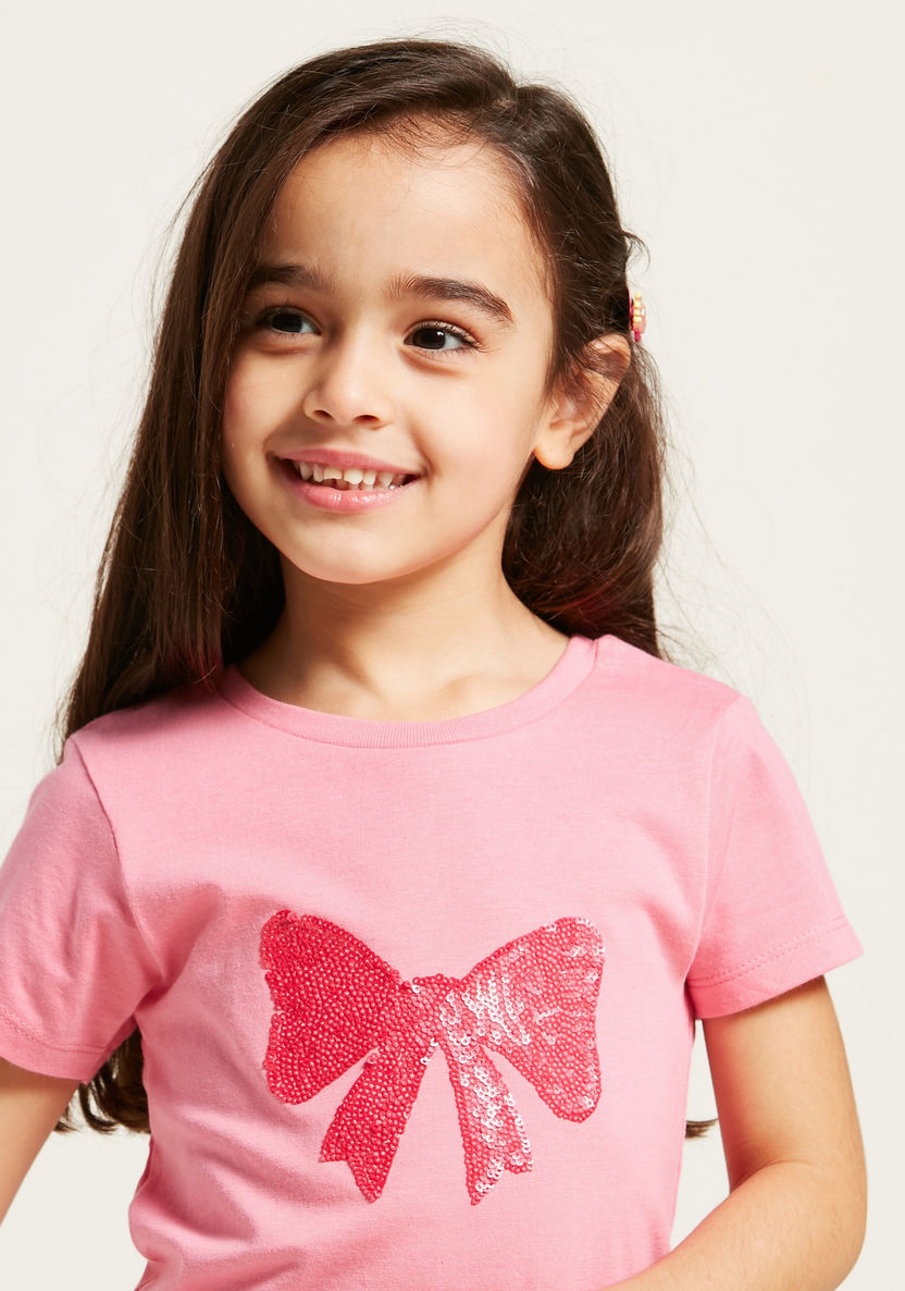 Juniors Sequin Detail T-shirt with Round Neck and Short Sleeves-T Shirts-image-1