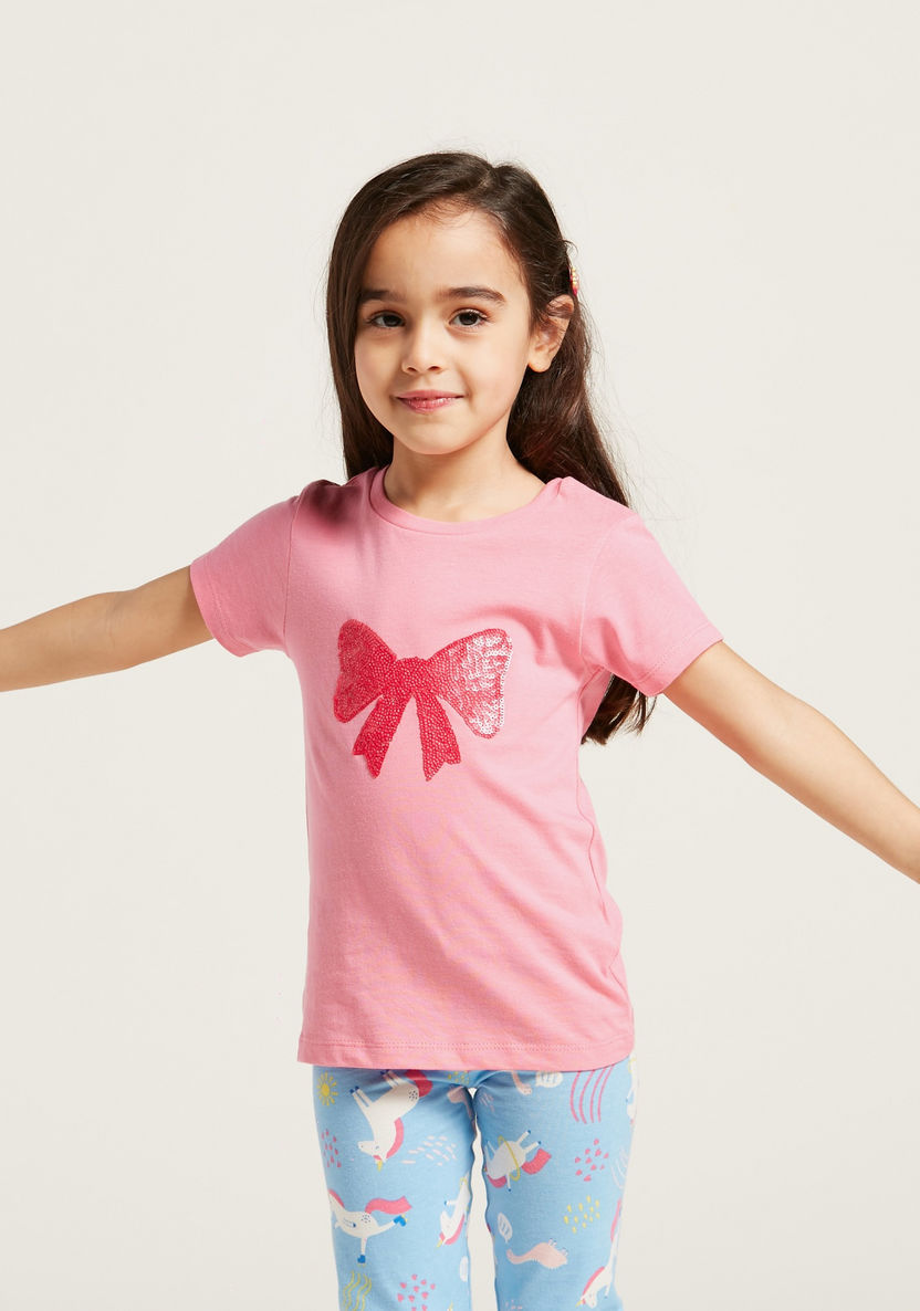 Juniors Sequin Detail T-shirt with Round Neck and Short Sleeves-T Shirts-image-2