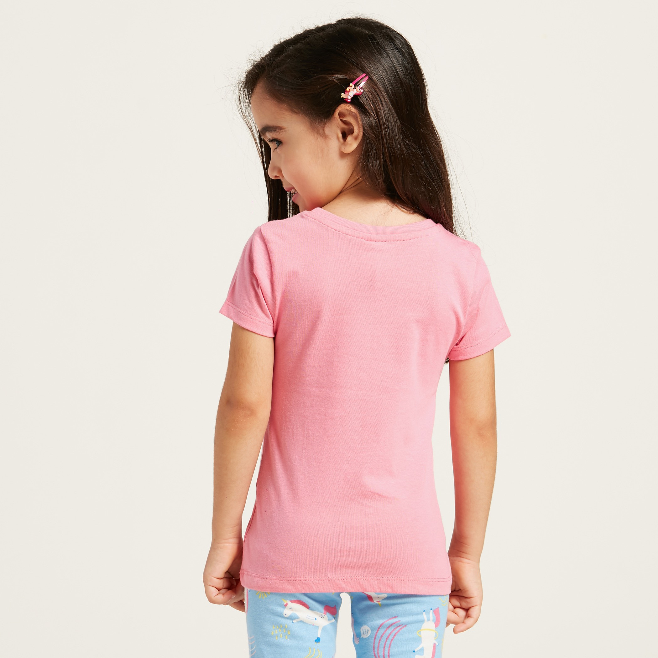 Juniors Sequin Detail T-shirt with Round Neck and Short Sleeves-girls-clothing-tshirts-image-4