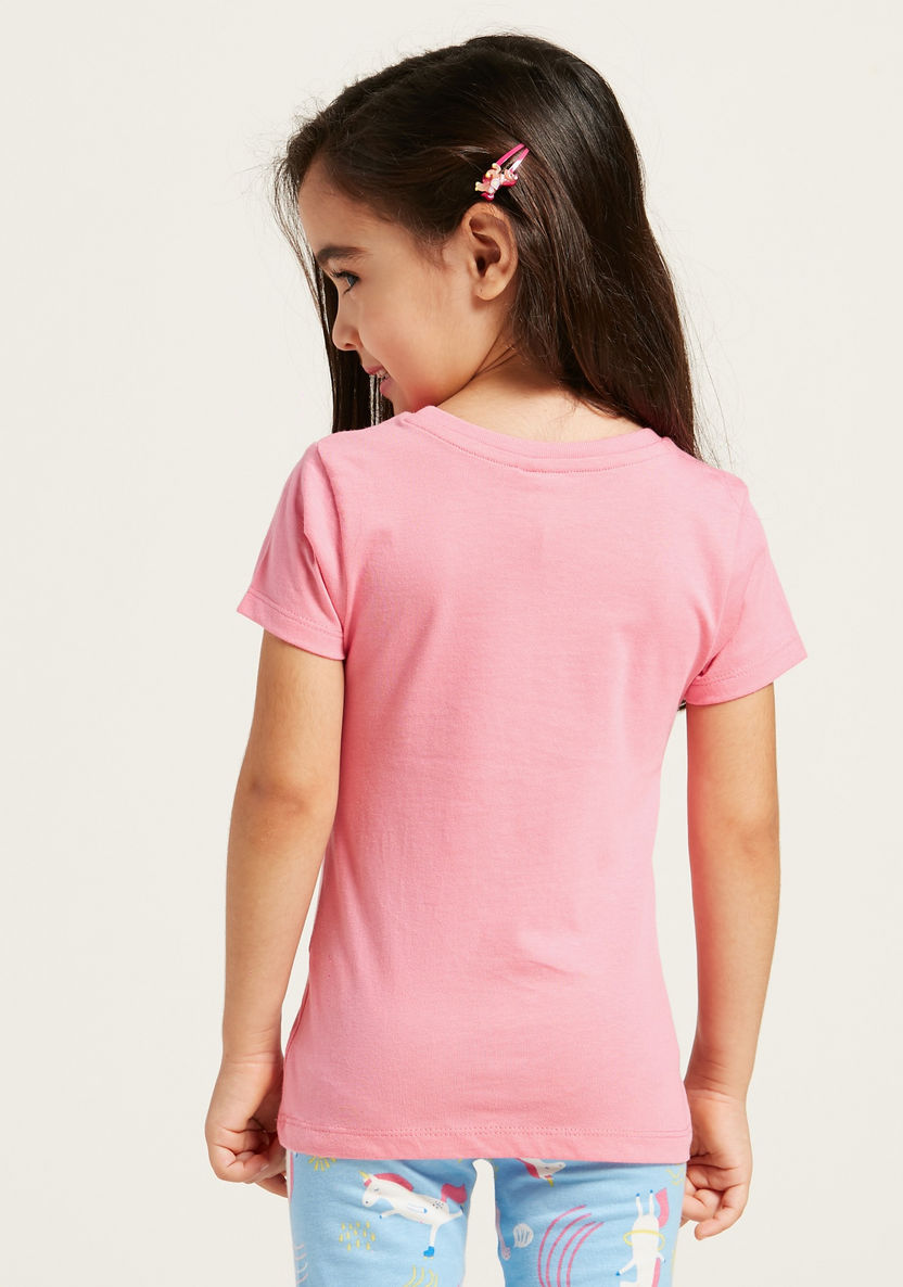 Juniors Sequin Detail T-shirt with Round Neck and Short Sleeves-T Shirts-image-3