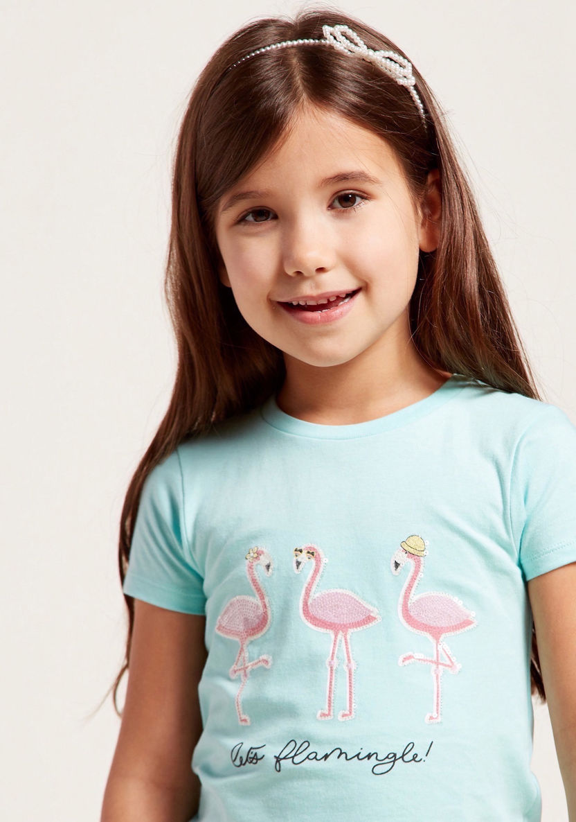 Juniors Flamingo Print T-shirt with Short Sleeves-T Shirts-image-1