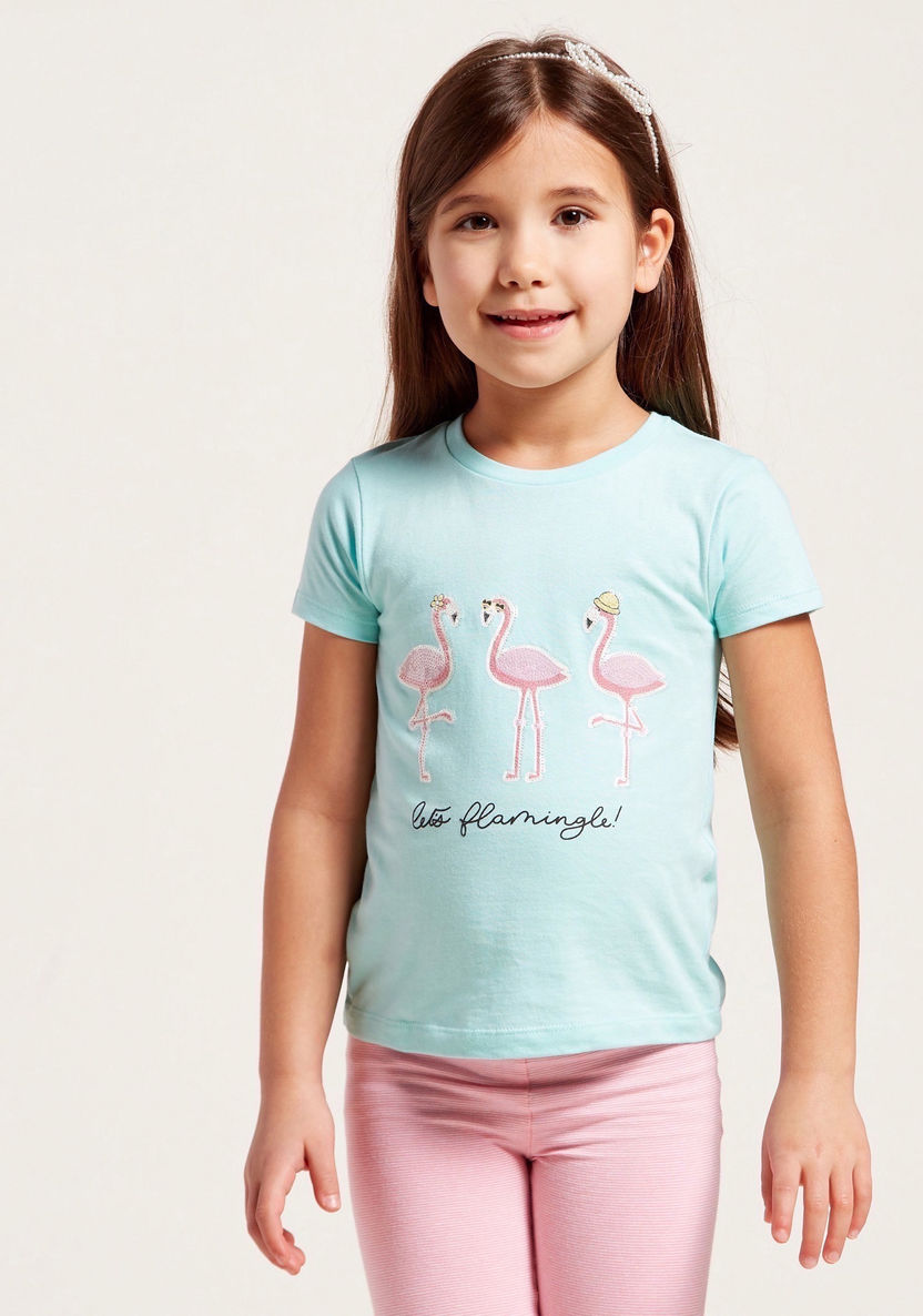 Juniors Flamingo Print T-shirt with Short Sleeves-T Shirts-image-3