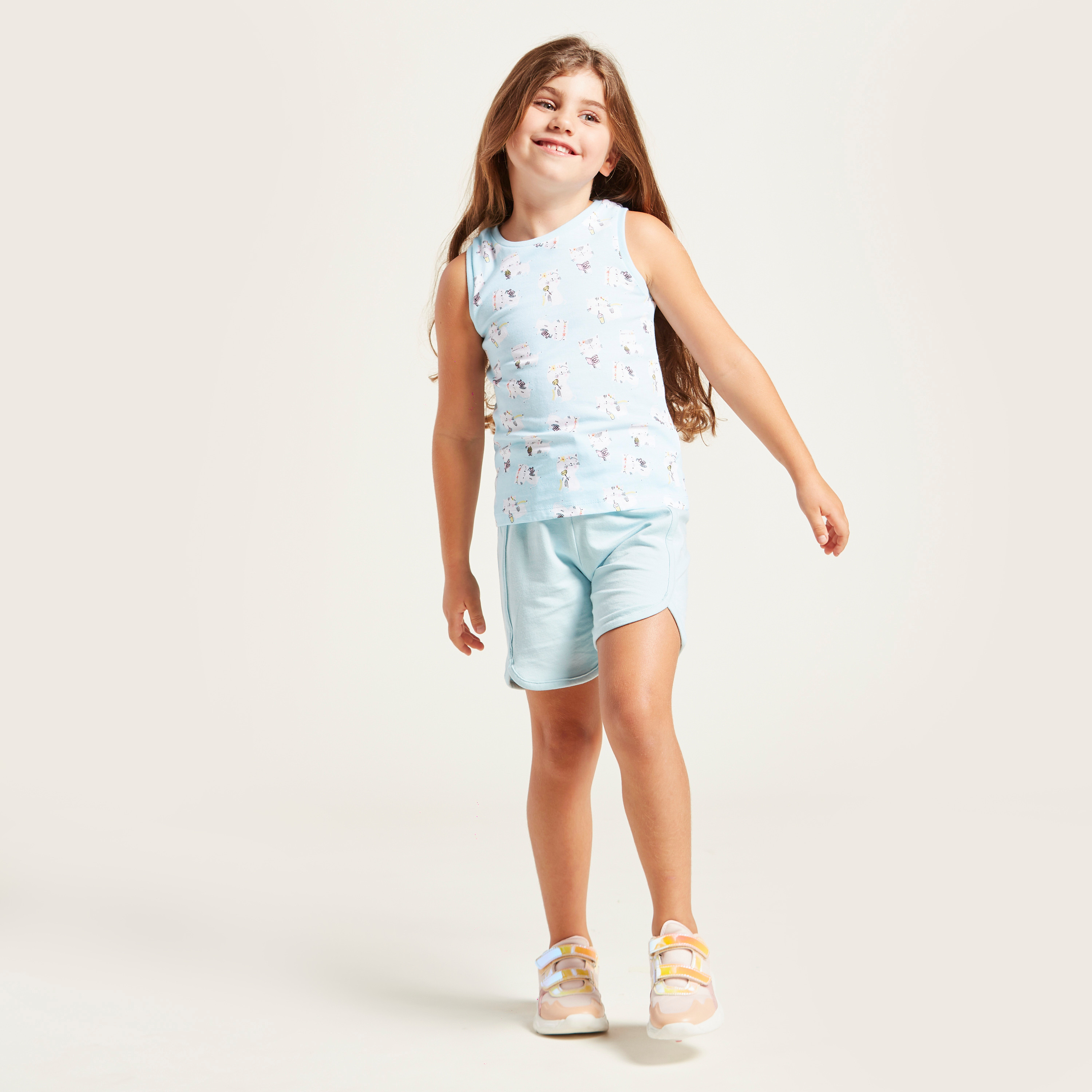 Juniors Sleeveless Graphic Print T-shirt with Round Neck-girls-clothing-schoolwear-tshirts-image-2