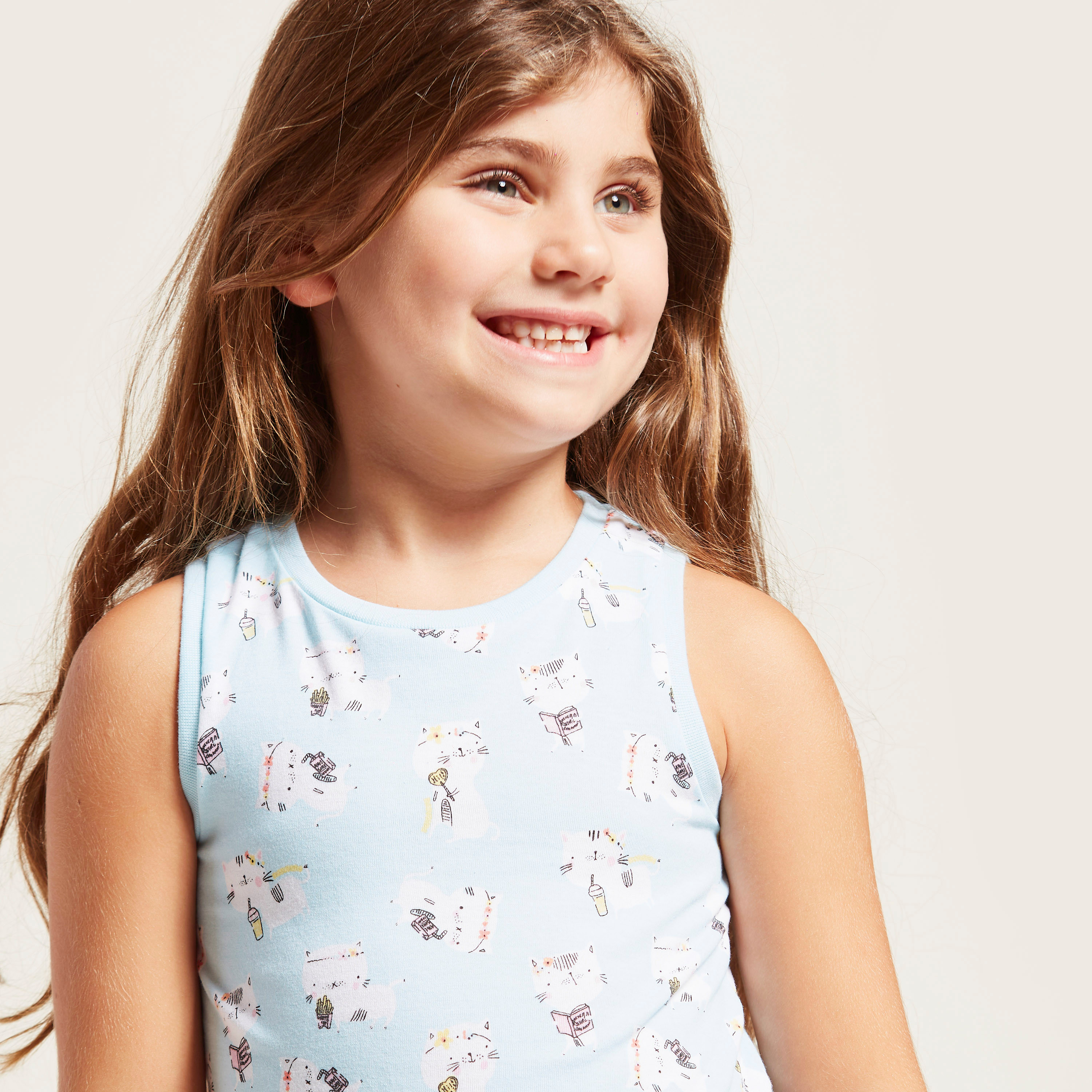 Juniors Sleeveless Graphic Print T-shirt with Round Neck-girls-clothing-schoolwear-tshirts-image-3