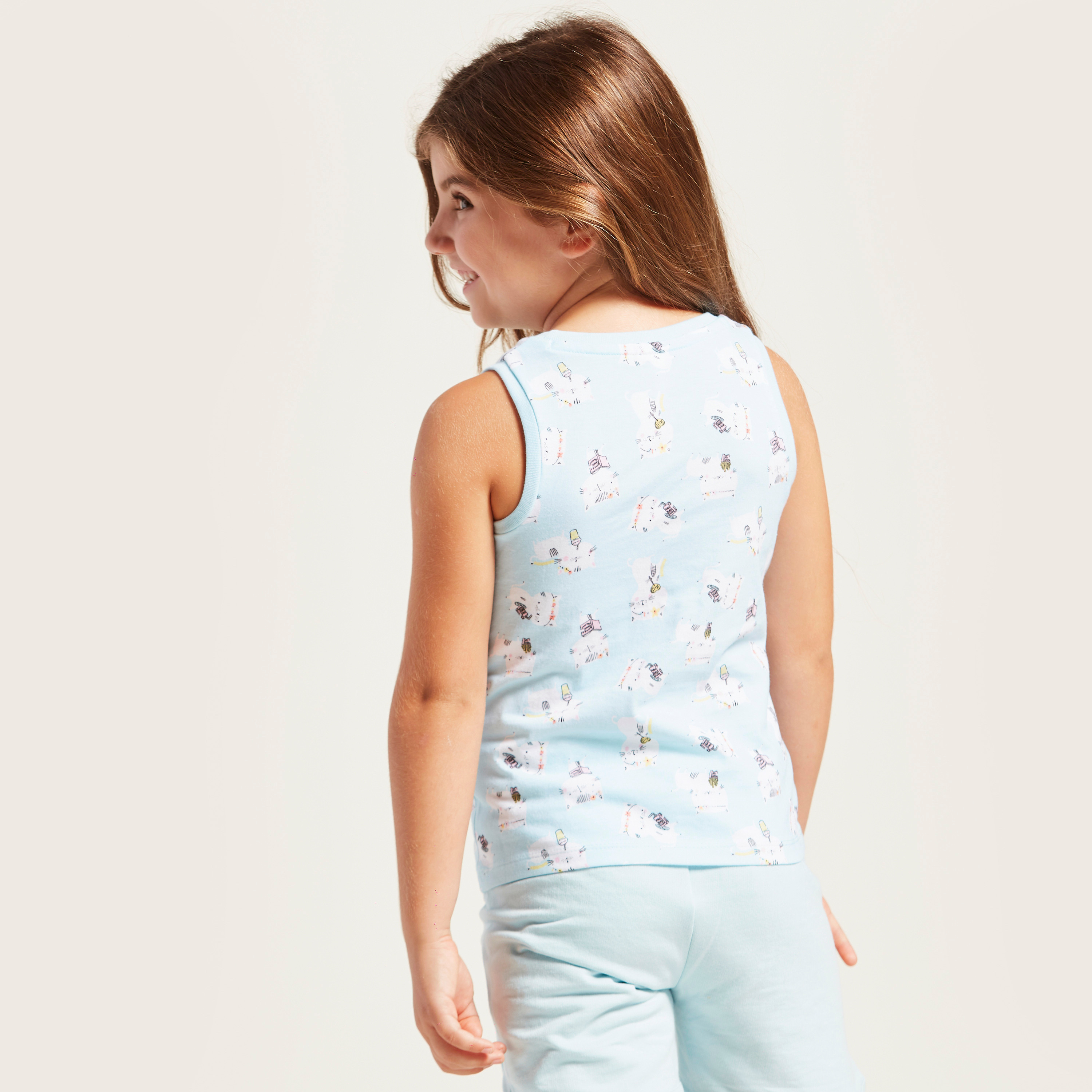 Juniors Sleeveless Graphic Print T-shirt with Round Neck-girls-clothing-schoolwear-tshirts-image-4