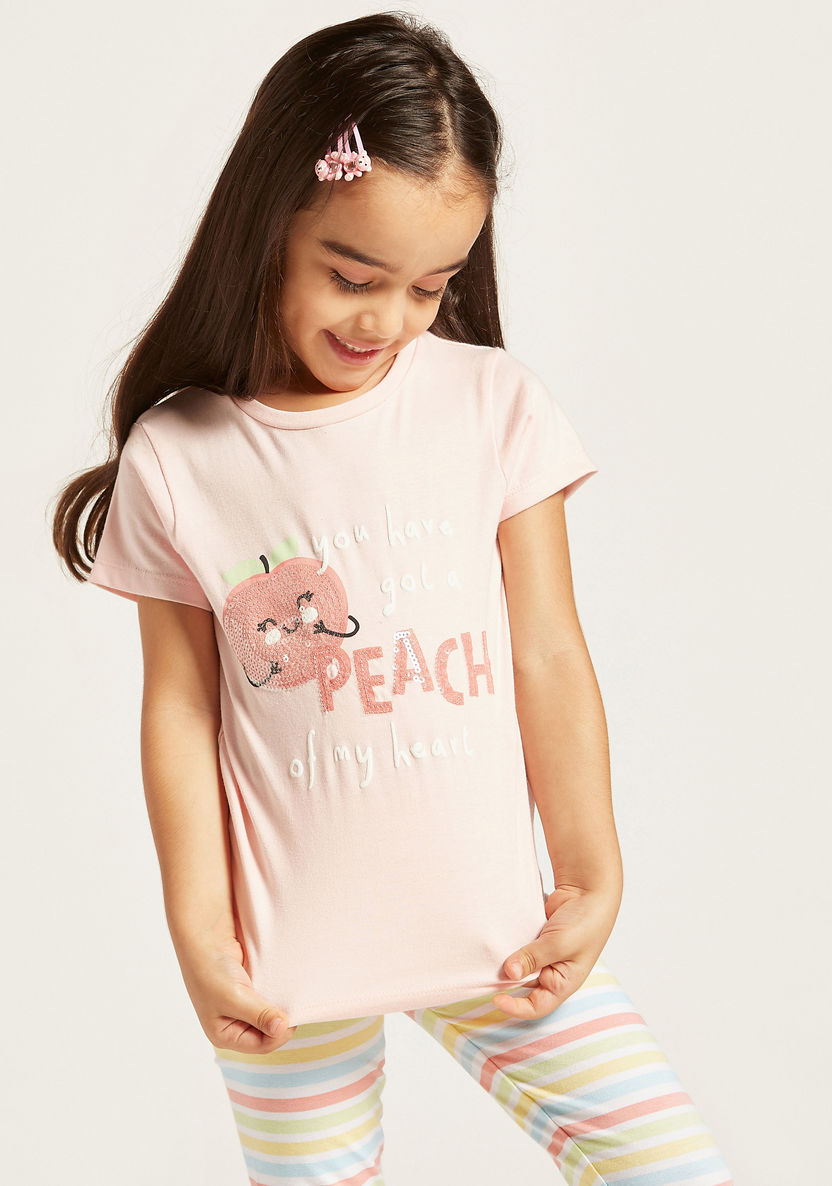 Juniors Sequin Detail T-shirt with Round Neck and Short Sleeves-T Shirts-image-1