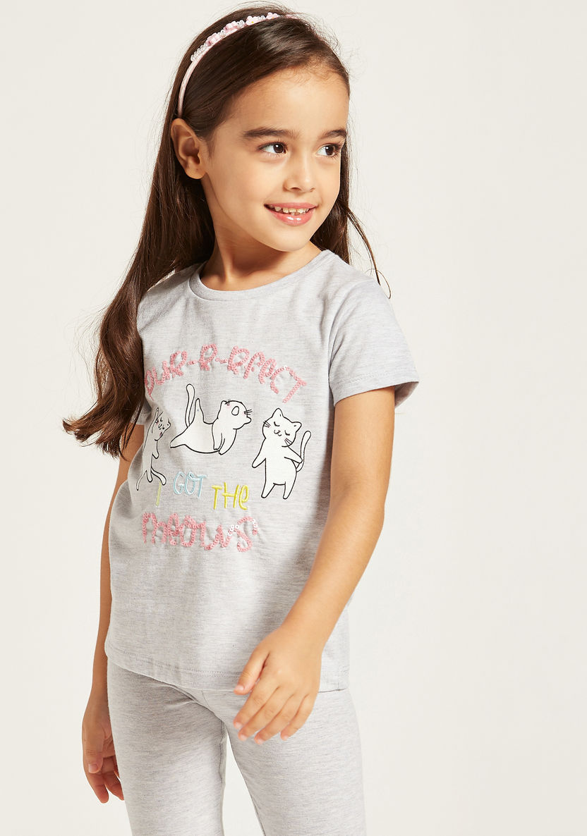 Juniors Cats Embellished T-shirt with Round Neck and Short Sleeves-T Shirts-image-1