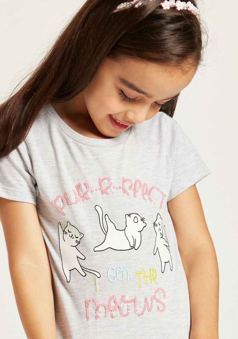 Juniors Cats Embellished T-shirt with Round Neck and Short Sleeves-T Shirts-image-2