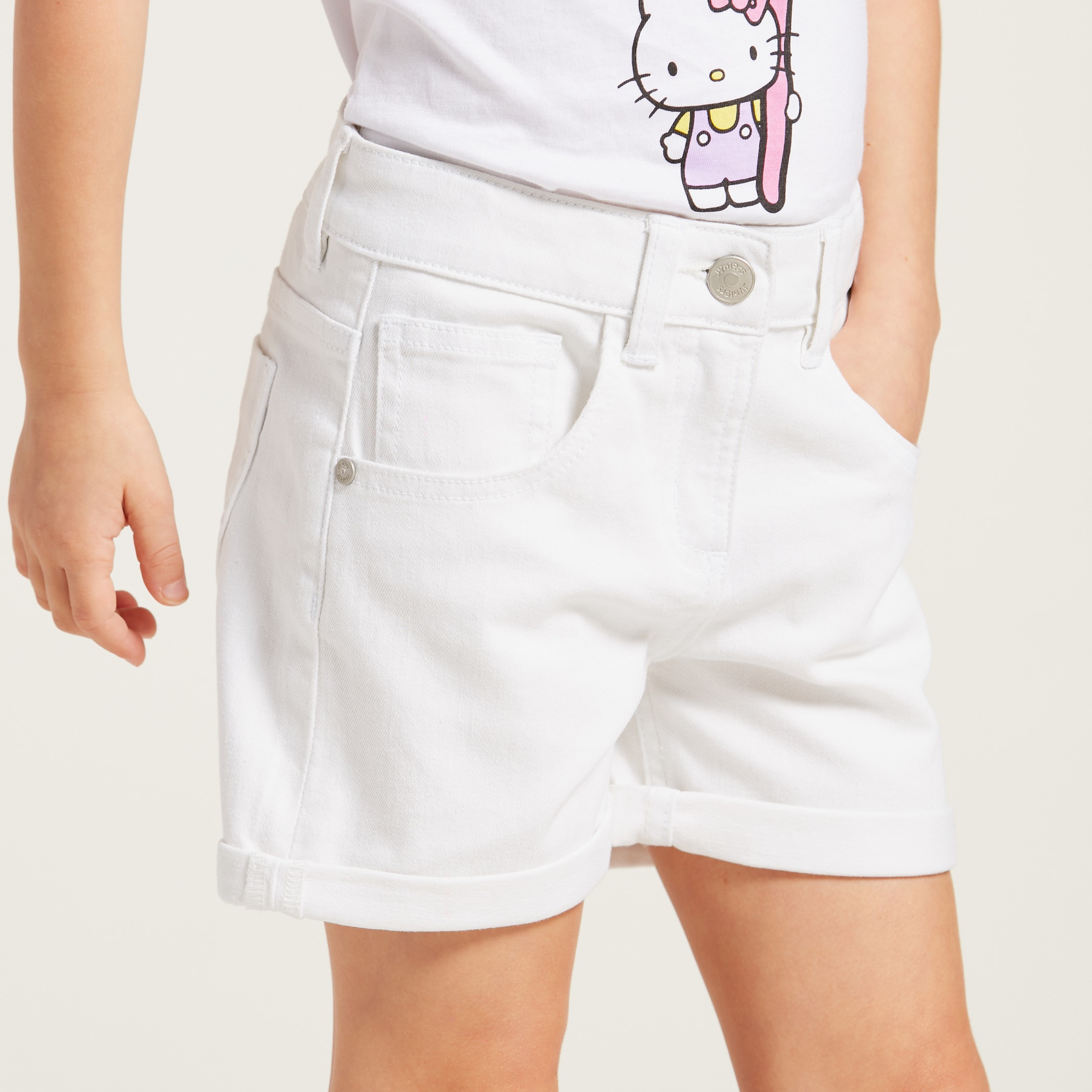 Juniors Solid Shorts with Pockets and Button Closure-girls-clothing-bottoms-shorts-image-1