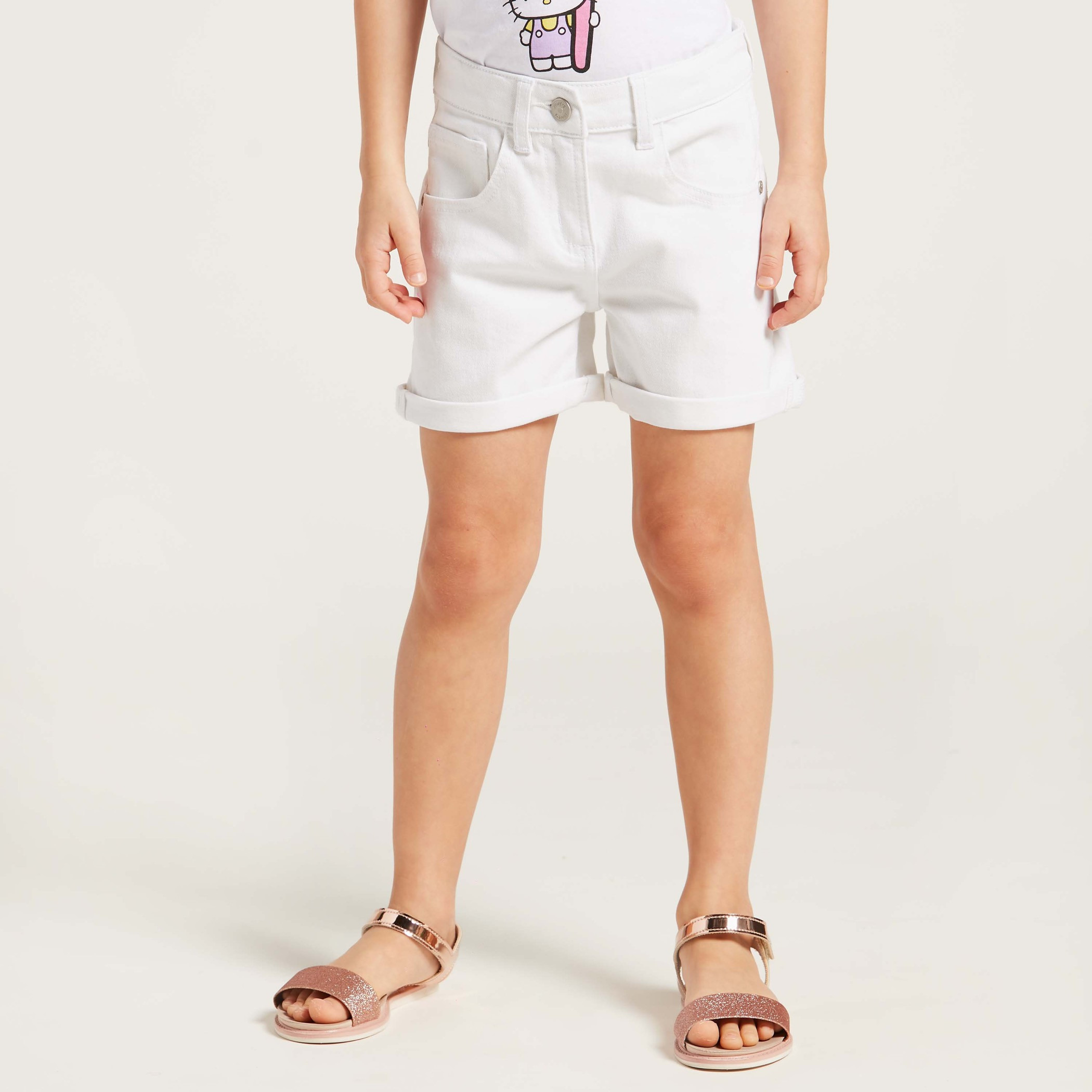 Juniors Solid Shorts with Pockets and Button Closure-girls-clothing-bottoms-shorts-image-2