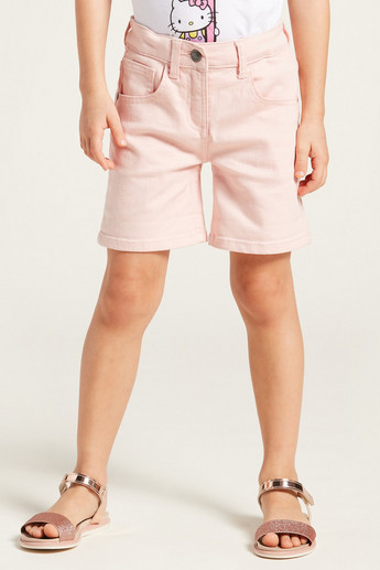 Juniors Solid Shorts with Pockets and Button Closure