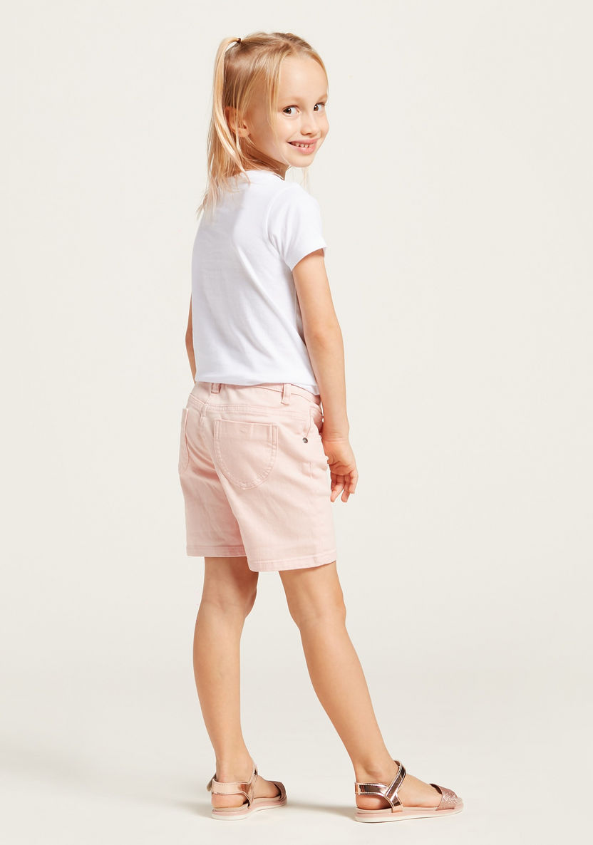 Juniors Solid Shorts with Pockets and Button Closure-Shorts-image-3