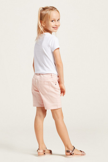 Juniors Solid Shorts with Pockets and Button Closure