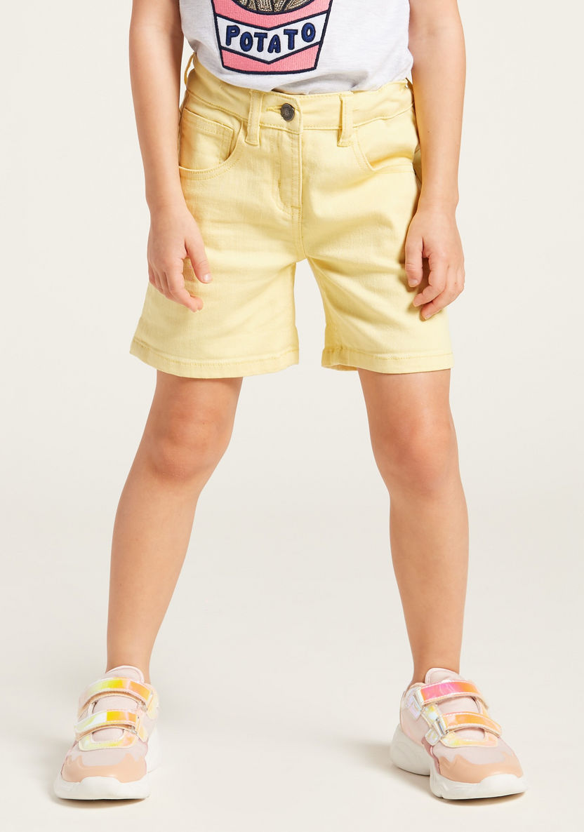 Juniors Solid Denim Shorts with Pockets and Button Closure-Shorts-image-1
