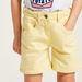 Juniors Solid Denim Shorts with Pockets and Button Closure-Shorts-thumbnail-2