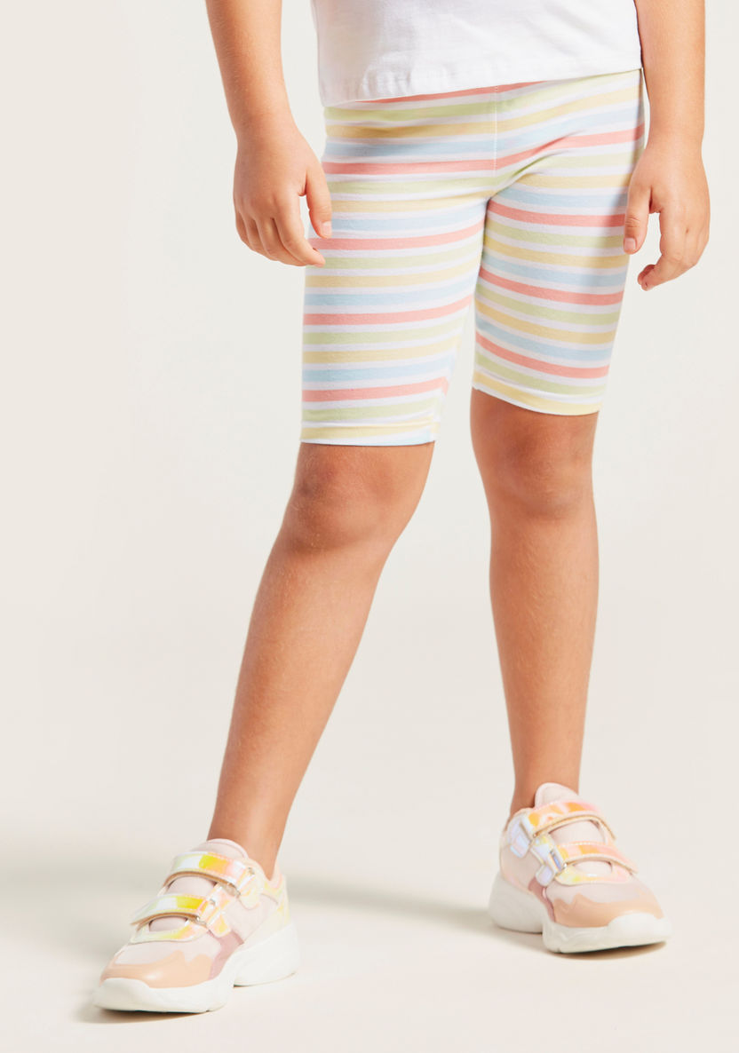 Juniors Striped Cycling Shorts with Elasticated Waist-Shorts-image-1