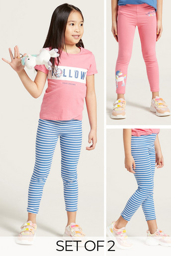 Buy Juniors Printed Leggings with Elasticised Waistband - Set of 2 Online