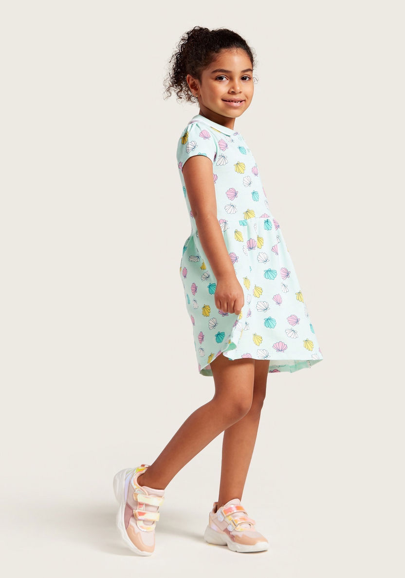 Juniors Sea Shell Print Polo Dress with Short Sleeves-Dresses%2C Gowns and Frocks-image-1