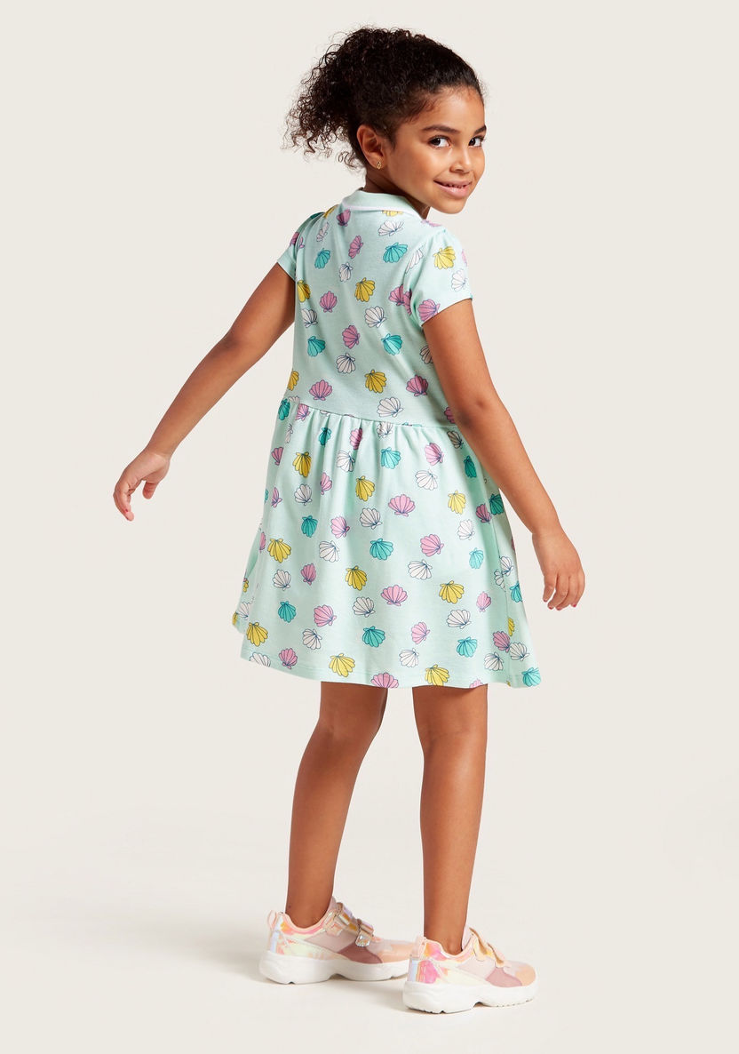 Juniors Sea Shell Print Polo Dress with Short Sleeves-Dresses%2C Gowns and Frocks-image-3