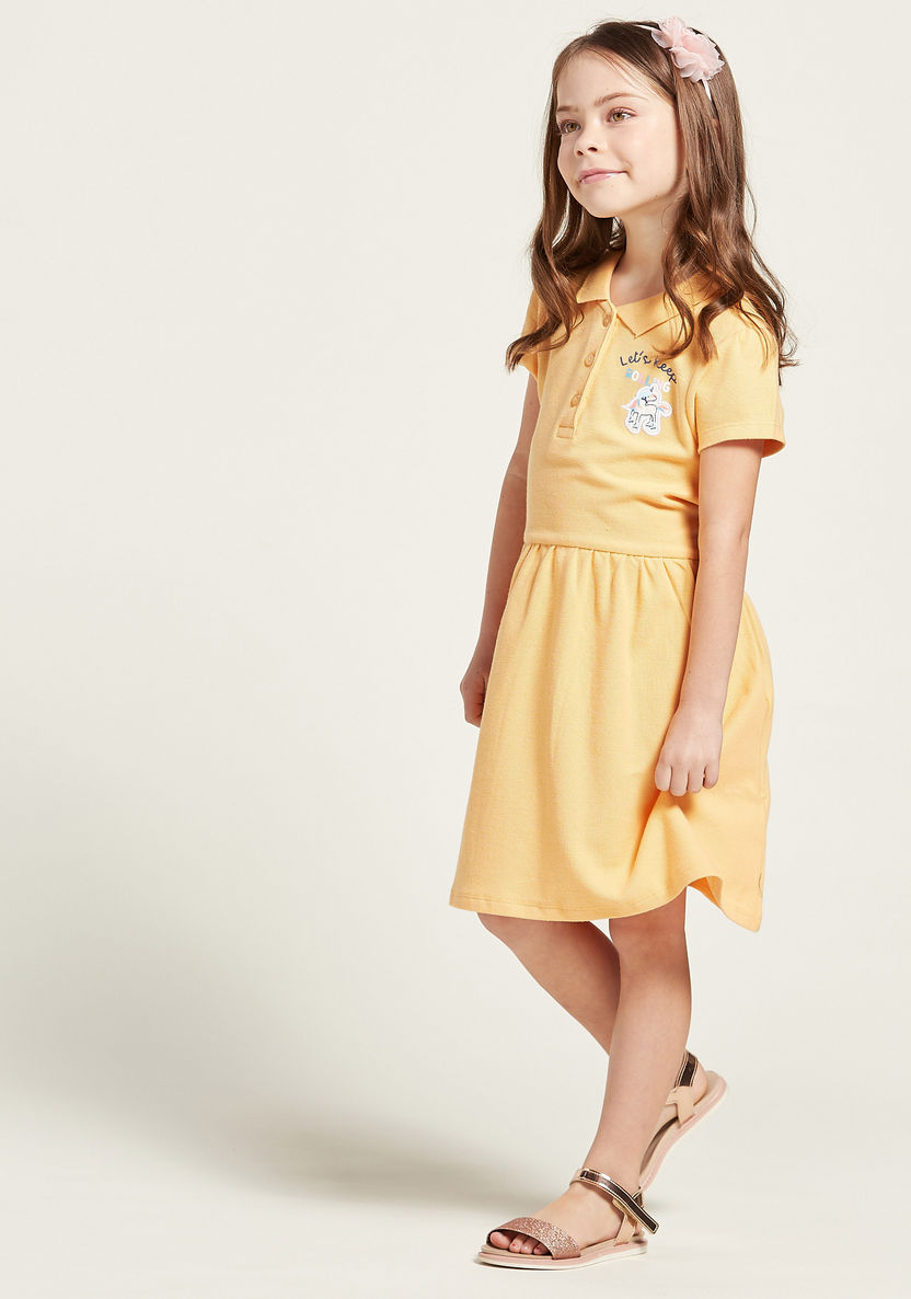 Juniors Unicorn Badge Dress with Polo Neck and Short Sleeves-Dresses%2C Gowns and Frocks-image-1