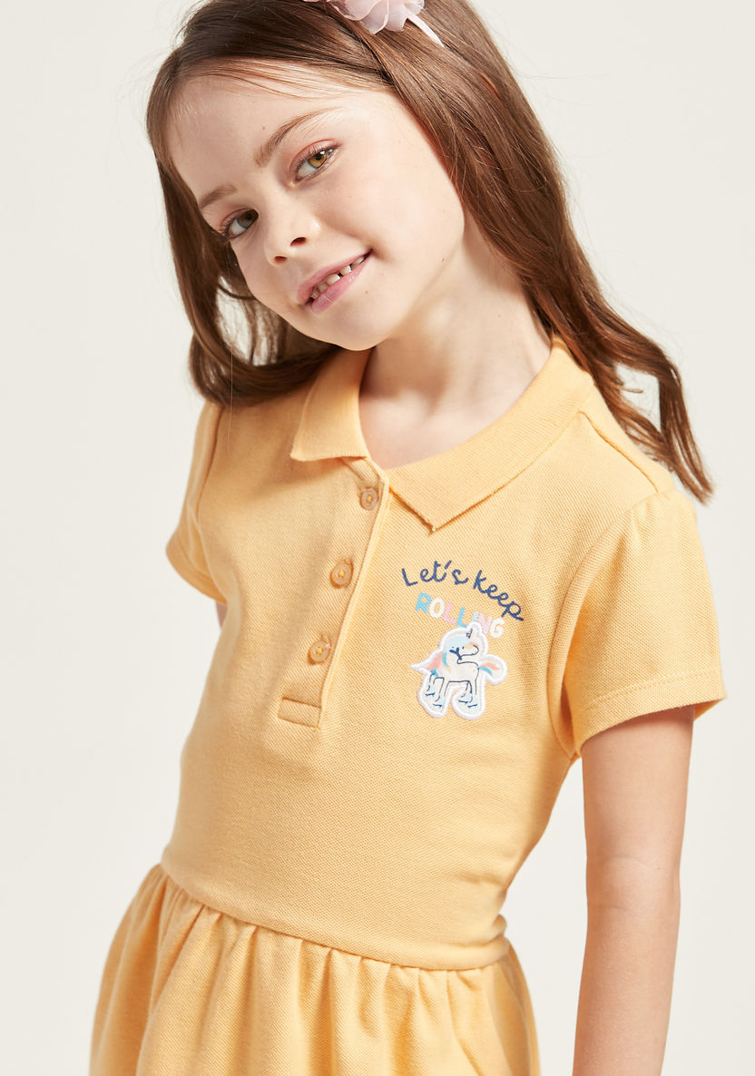 Juniors Unicorn Badge Dress with Polo Neck and Short Sleeves-Dresses%2C Gowns and Frocks-image-2
