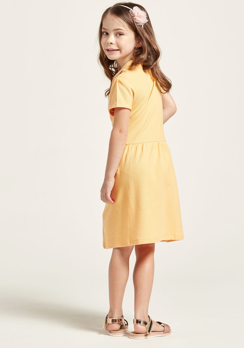 Juniors Unicorn Badge Dress with Polo Neck and Short Sleeves-Dresses%2C Gowns and Frocks-image-3
