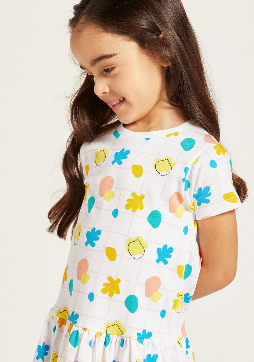 Juniors All-Over Print Dress with Round Neck and Short Sleeves-Dresses%2C Gowns and Frocks-image-2