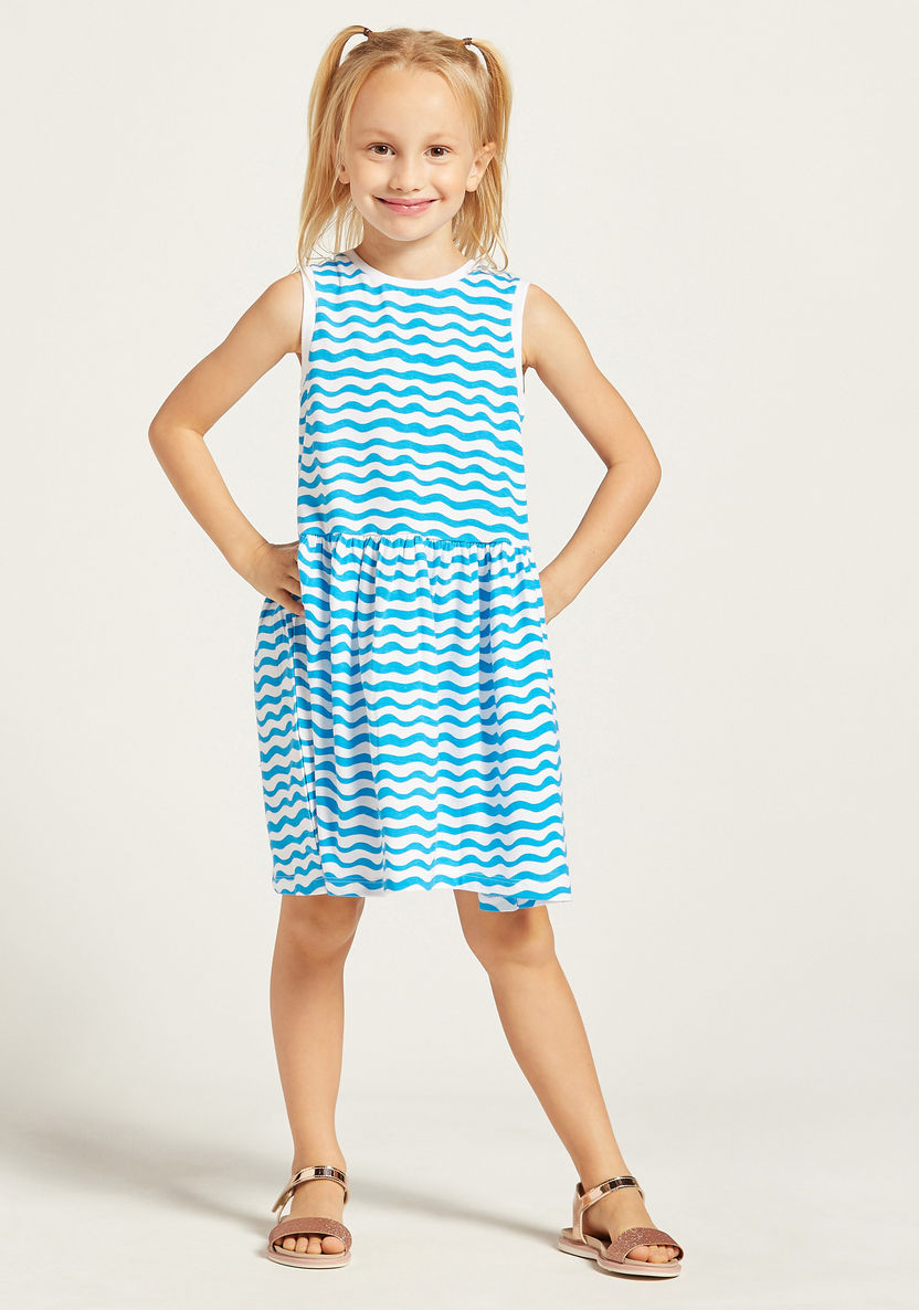 Juniors Striped Sleeveless Dress with Crew Neck-Dresses%2C Gowns and Frocks-image-1