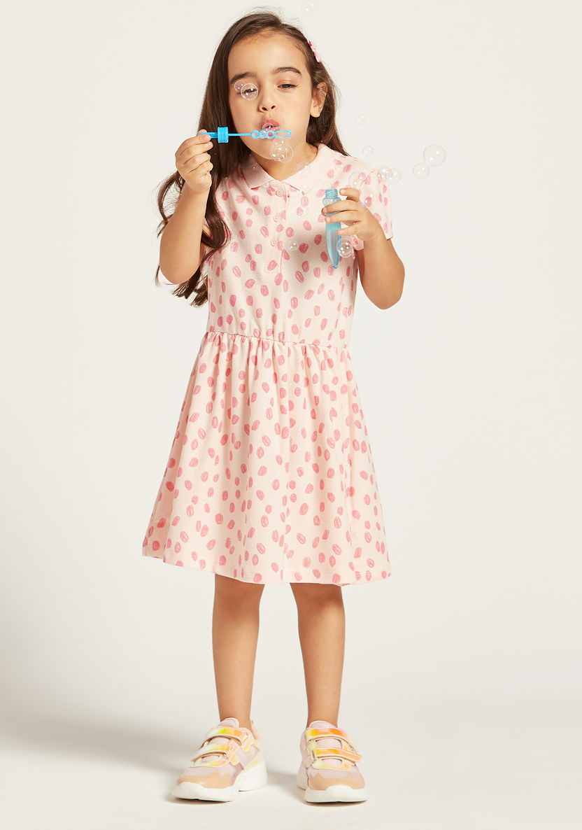 Juniors Printed Polo Dress with Short Sleeves-Dresses%2C Gowns and Frocks-image-0