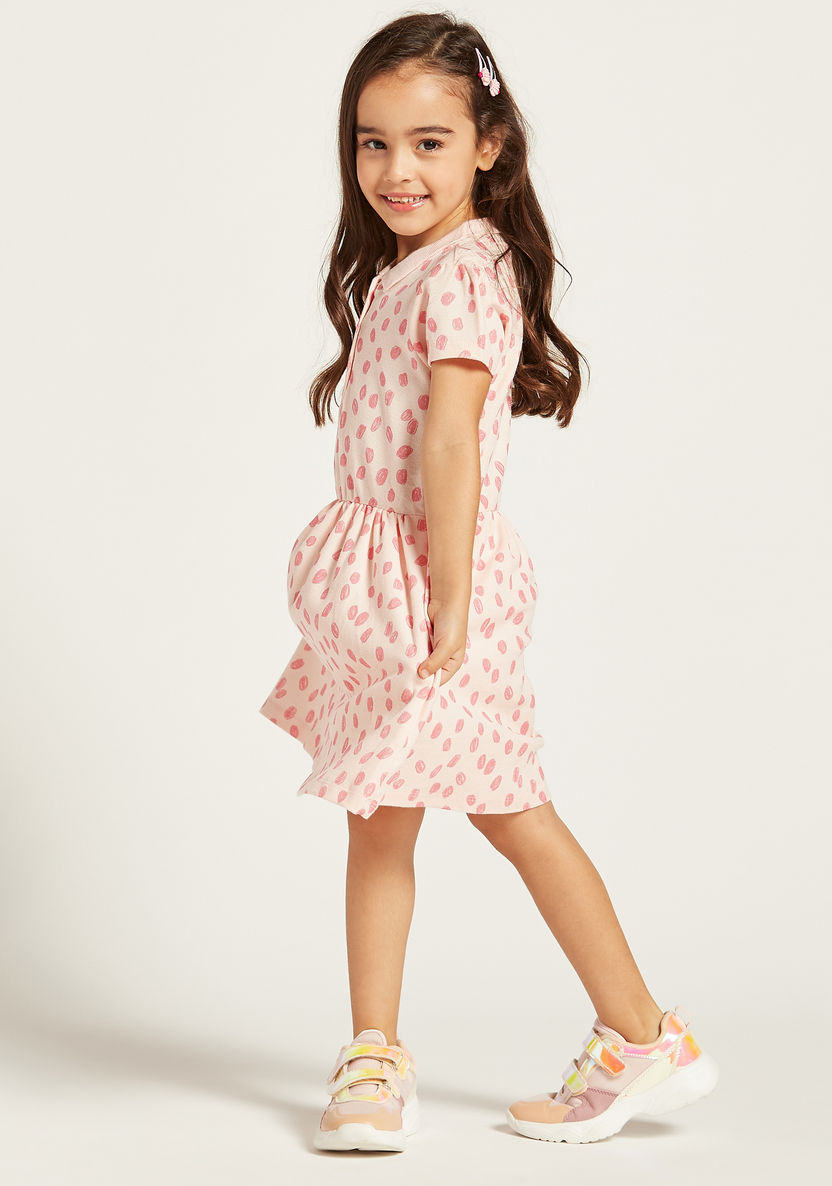 Juniors Printed Polo Dress with Short Sleeves-Dresses%2C Gowns and Frocks-image-1