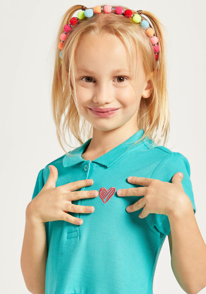 Juniors Heart Embroidered Polo Dress with Short Sleeves-Dresses%2C Gowns and Frocks-image-2