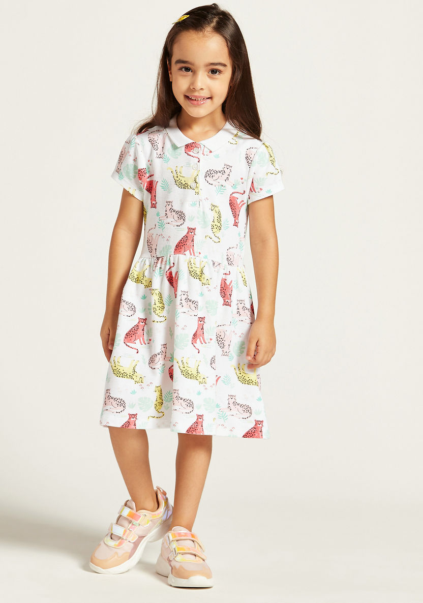 Juniors Animal Print Polo Dress with Short Sleeves-Dresses%2C Gowns and Frocks-image-1