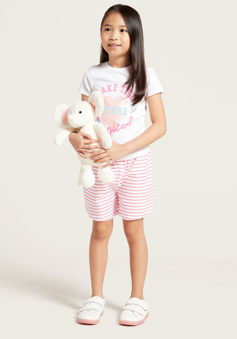 Juniors Printed 3-Piece Round Neck T-shirt and Shorts Set-Clothes Sets-image-2