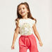 Juniors Graphic Print T-shirt with Bow Applique and Cap Sleeves-T Shirts-thumbnail-1