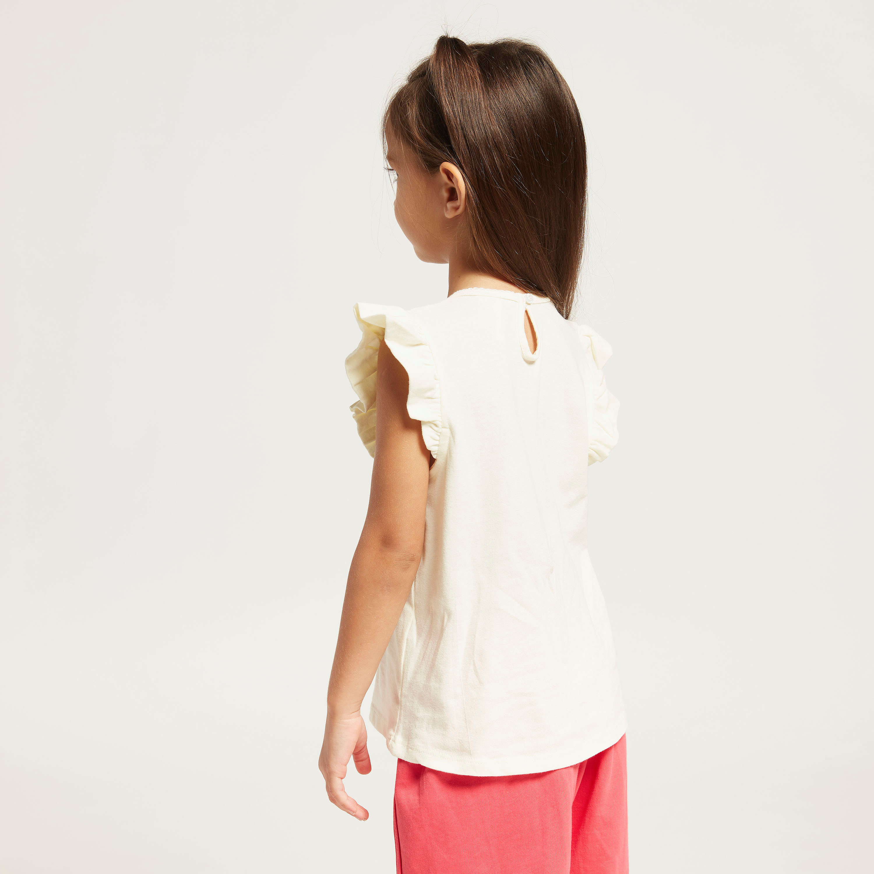 Juniors Graphic Print T-shirt with Bow Applique and Cap Sleeves-girls-clothing-schoolwear-tshirts-image-4