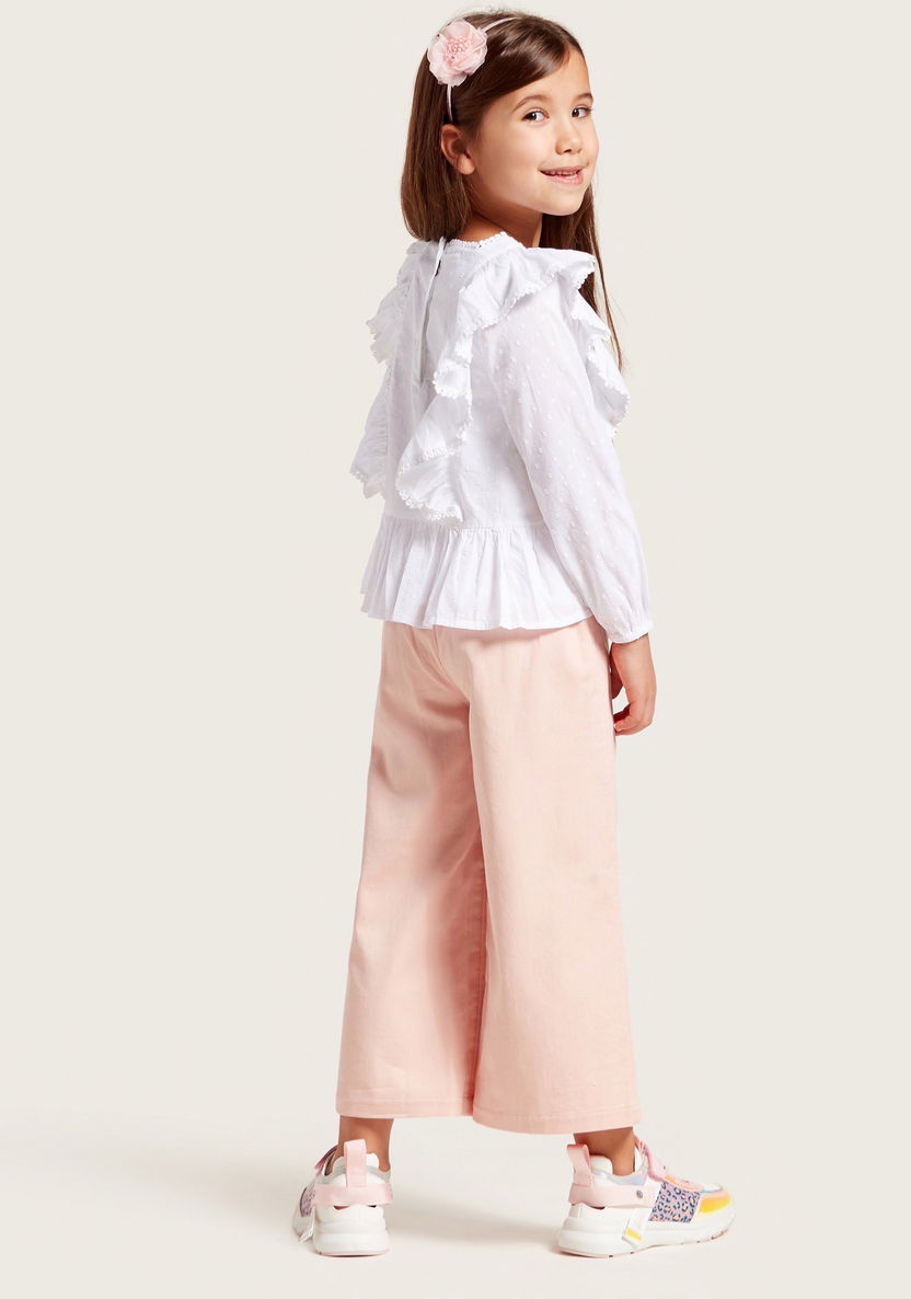 Juniors Solid Wide Leg Pants with Inverted Pleats-Pants-image-3