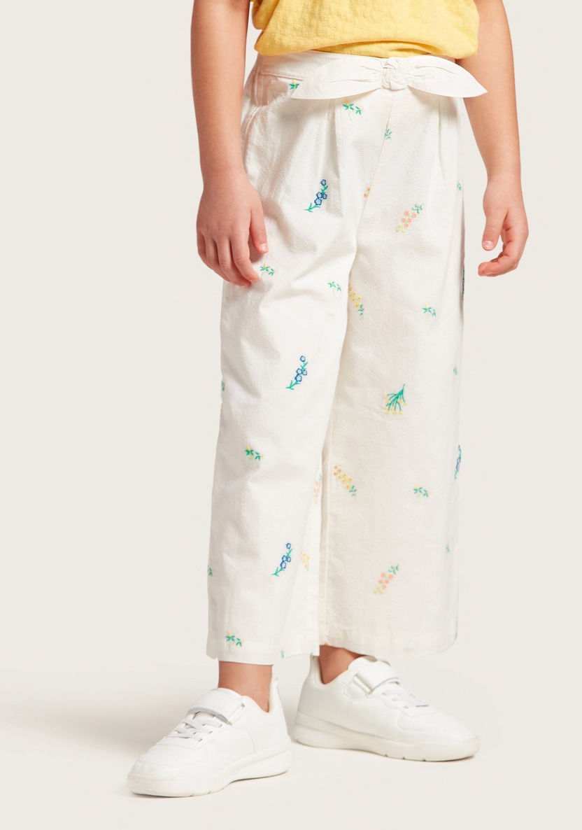 Juniors Floral Embroidered Pants with Semi-Elasticated Waist-Pants-image-2