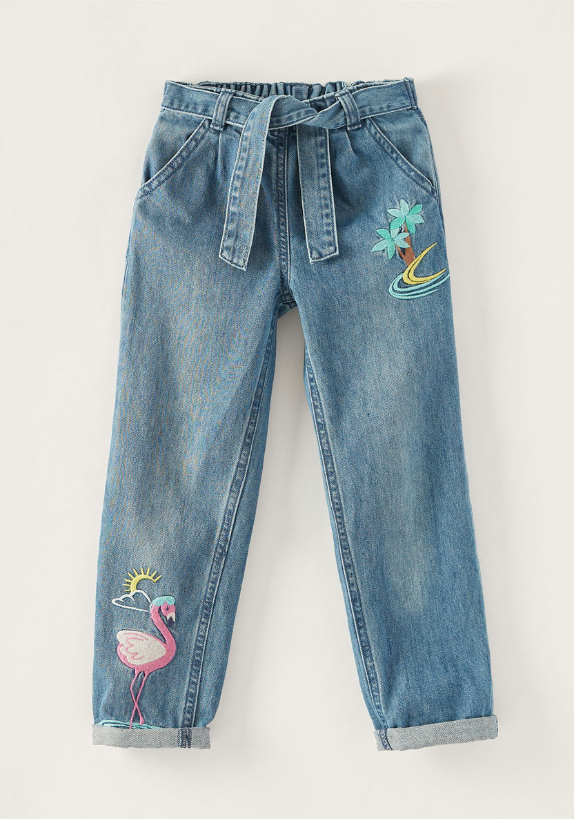 Juniors Embroidered Jeans with Pockets and Tie-Up-Jeans and Jeggings-image-0