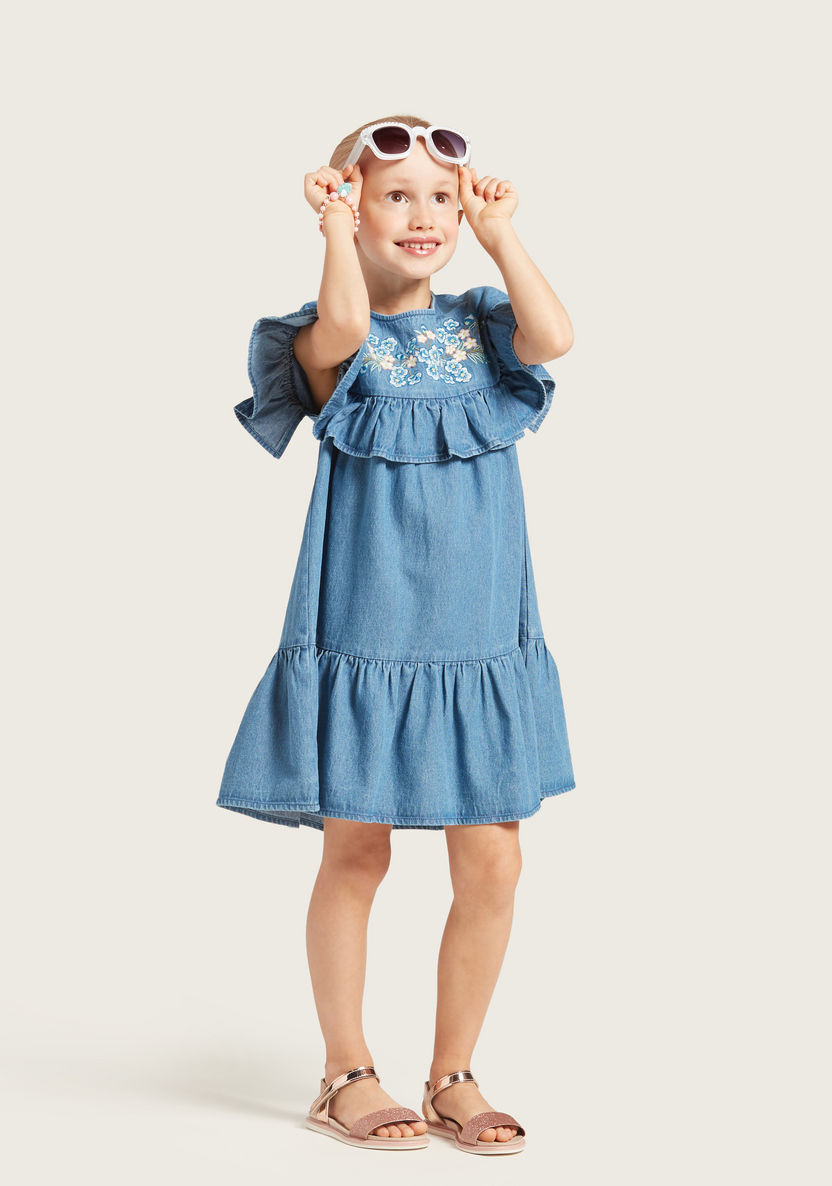 Juniors Frill Detail Dress with Round Neck and Short Sleeves-Dresses%2C Gowns and Frocks-image-0