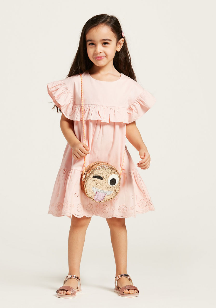 Juniors Solid Dress with Schiffli and Ruffle Detail-Dresses%2C Gowns and Frocks-image-0