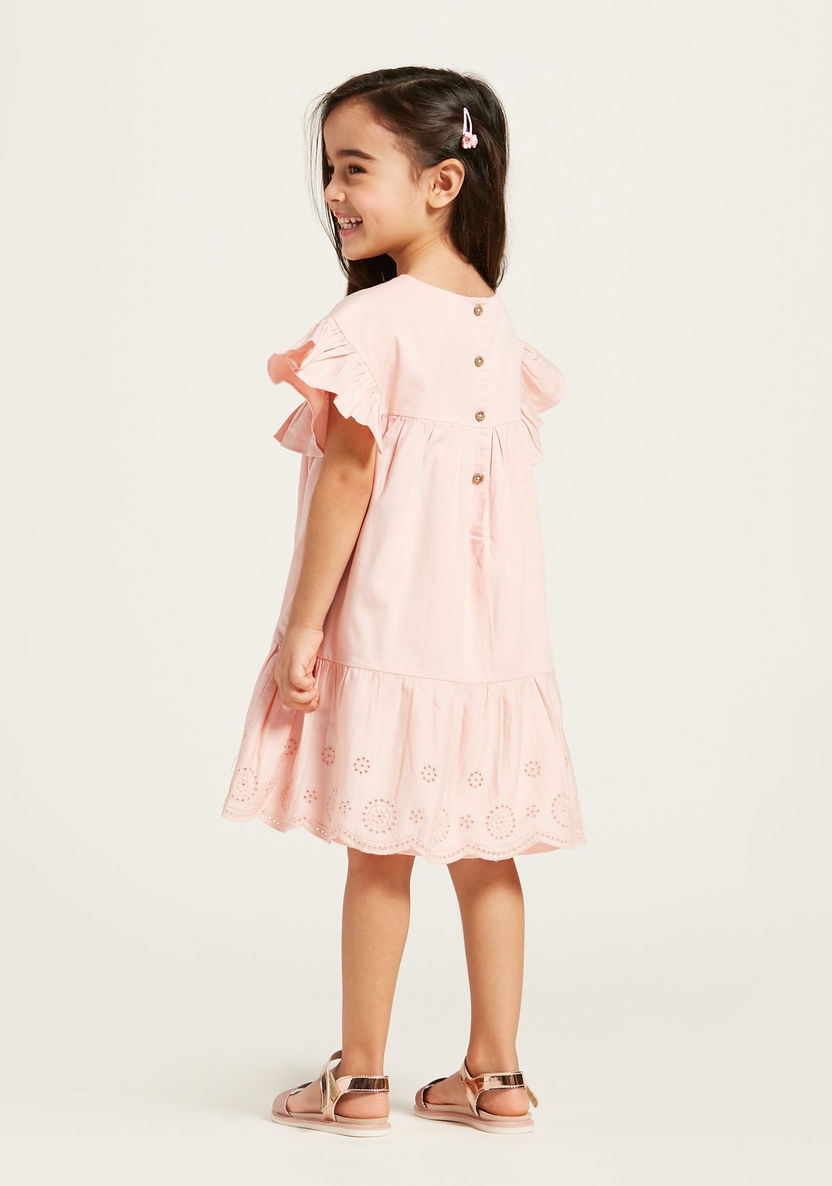 Juniors Solid Dress with Schiffli and Ruffle Detail-Dresses%2C Gowns and Frocks-image-3