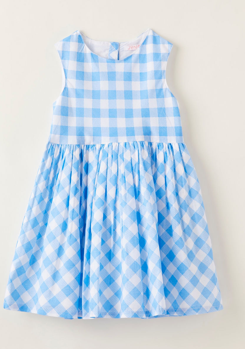 Juniors Checked Sleeveless Dress with Round Neck-Dresses%2C Gowns and Frocks-image-0
