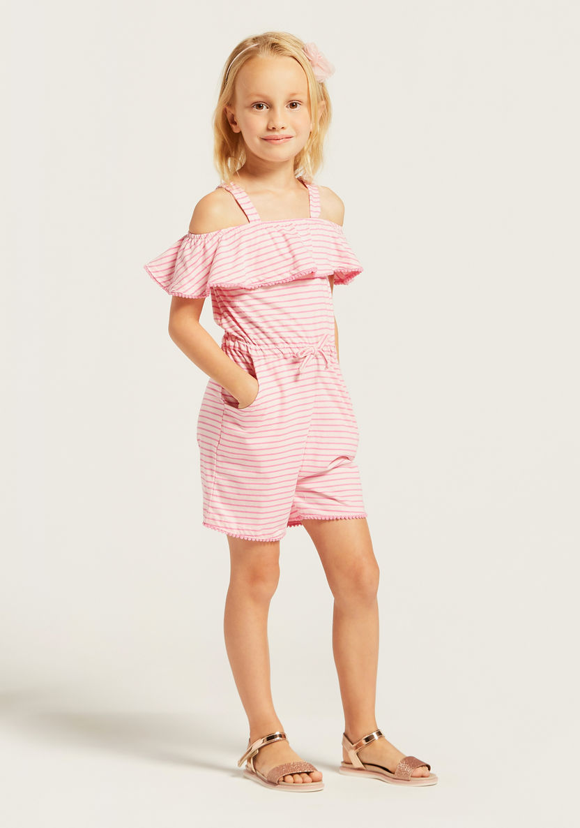 Juniors Striped Strappy Cold Shoulder Playsuit with Pockets-Rompers%2C Dungarees and Jumpsuits-image-1