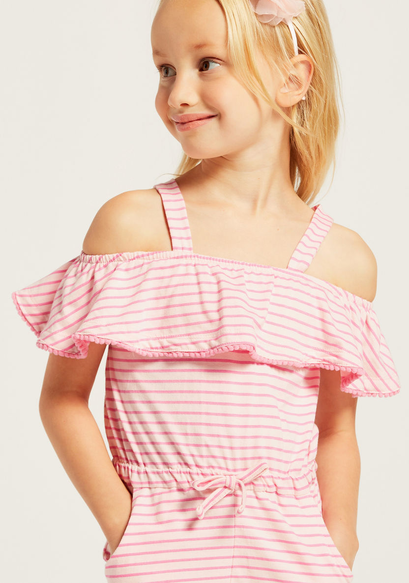 Juniors Striped Strappy Cold Shoulder Playsuit with Pockets-Rompers%2C Dungarees and Jumpsuits-image-2