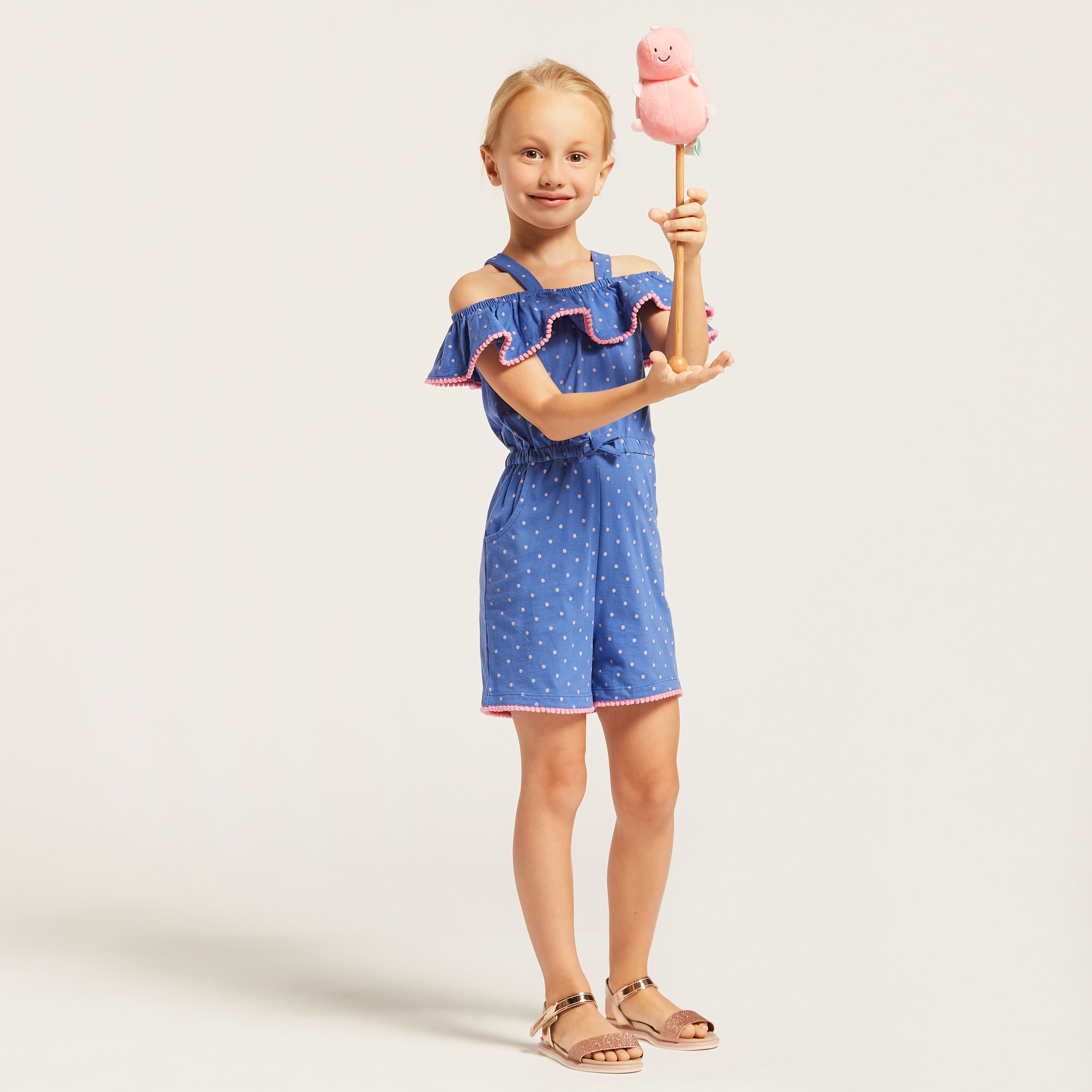 Juniors Strappy Spot Print Playsuit with Pockets-baby-girls-clothing-rompers-image-1